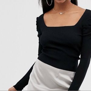 ASOS women’s black square neck sweater with puff shoulders size 14/ large
